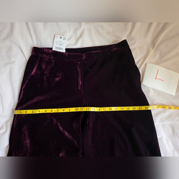 Zara Velvet Wide Leg Pants ZW Maroon Sz L Bnwt - Picture 9 of 13